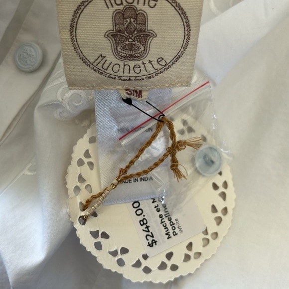 MUCHE & MUCHETTE White Lois Cutwork Button Down Blouse Size Small Medium - Picture 9 of 10